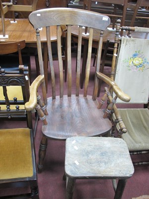 Lot 1520 - XIX Century Ash - Elm armchair with rail...