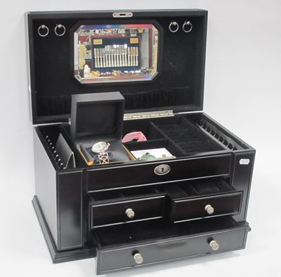 Lot 1268 - Ladies black ebonised jewellery box with a...