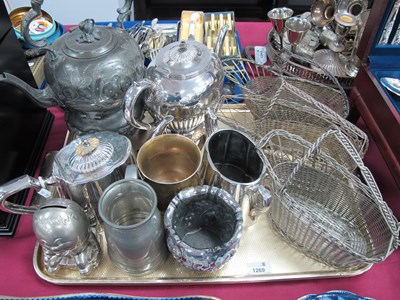 Lot 1269 - Wirework Bottle Stands (x 3), teapots, plated...