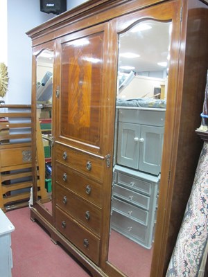 Lot 1483 - Edwardian inlaid mahogany triple wardrobe with...