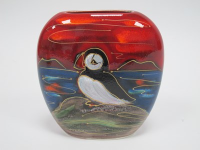 Lot 1225 - Anita Harris 'Puffin' Purse Vase, gold signed,...