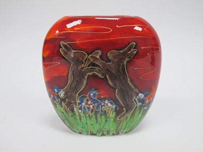Lot 1241 - Anita Harris 'Boxing Hares' Purse Vase, gold...