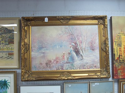 Lot 1424 - Walton, Mother and Daughter by Lakeside, oil...