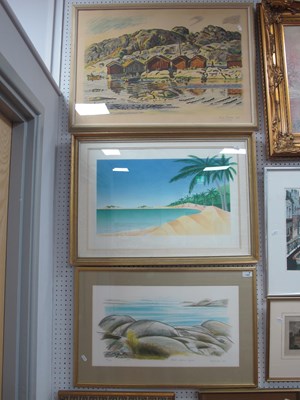 Lot 1422 - Exotic Beach Scene with Palm Trees, original...