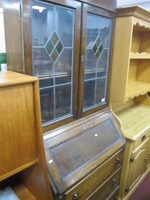 Lot 1477 - 1930s Oak Bureau Bookcase, with lead glazed...