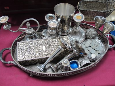 Lot 1263 - Pair of Plated Candlesticks, jewellery box,...