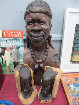 Lot 1306 - African Carved Hardwood Bust, with plated hair,...