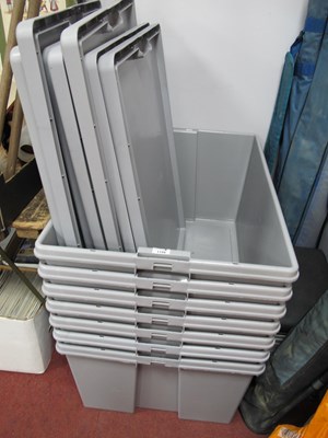 Lot 1129 - Seven large plastic storage crates with lids...