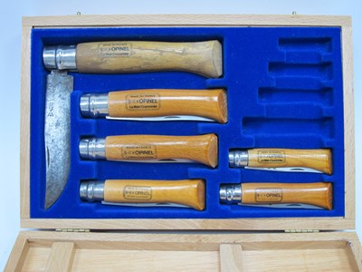 Lot 1277 - Opinel Knives, six in varying size, in fitted...