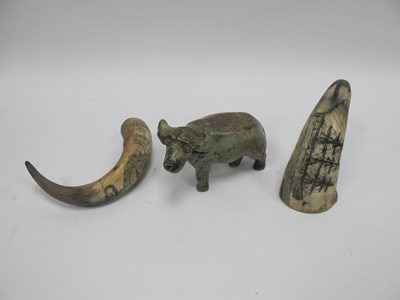 Lot 1294 - Mineral/ Soapstone figure of Buffalo, 13cm...