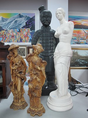 Lot 1398 - Pottery Chinese Warrior, 65cm high, plaster...