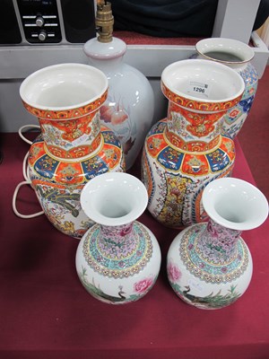 Lot 1296 - Denby David Chambers Lamp, five Oriental vases...