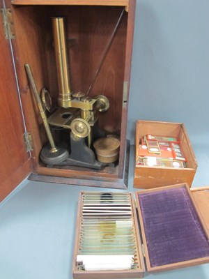 Lot 1304 - Field of Birmingham Brass Microscope, with...
