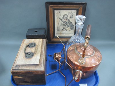 Lot 1361 - XIX Century Copper Kettle, Mahogany tea caddy,...