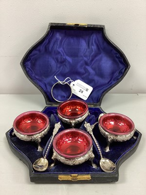 Lot 24 - A Victorian Hallmarked Silver Salt Set, H & T,...