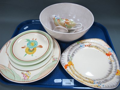 Lot 1192 - Six Clarice Cliff Pottery Plates, various...