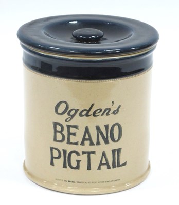 Lot 1378 - Ogden's Beano Pigtail Pottery Tobacco Jar,...