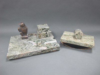 Lot 1309 - Green Marble Desk Stand, with square form ink...