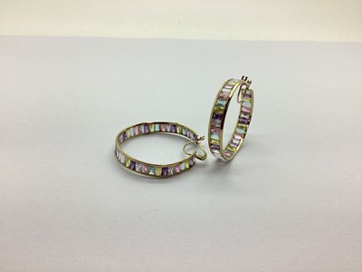 Lot 188 - A Pair Of Ornate Hoop Earrings, channel set...