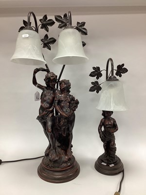 Lot 1396 - Bronze Effect Table Lamp, with twin bell...