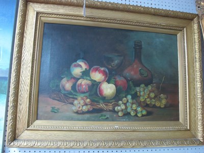 Lot 1434 - E.W.C Still Life of Fruit, Bottle & Glass, oil...