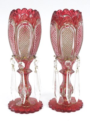 Lot 1216 - Pair of Bohemian Style Ruby and Clear and...