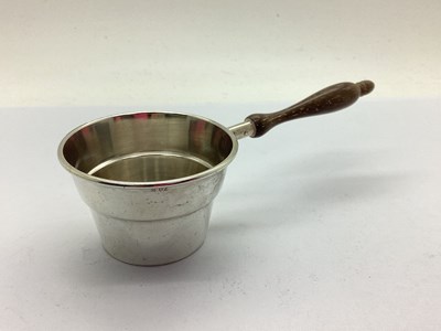 Lot 72 - A Silver 2oz Brandy Pan, with turned wood...