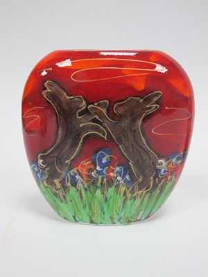 Lot 1255 - Anita Harris 'Boxing Hares' Purse Vase, gold...