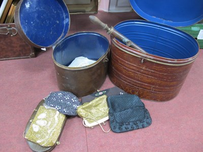 Lot 1411 - Oval Metal Hat Boxes, manicure set, five...