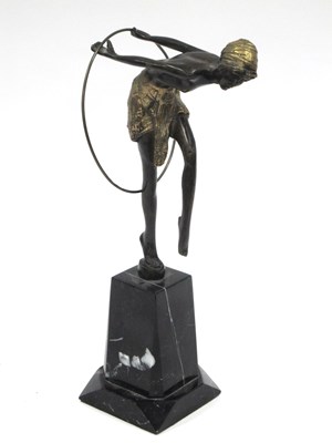 Lot 1379 - Art Deco Style Bronzed Hoop Dancing Figurine,...