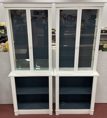 Lot 1515 - A Pair of White Painted Display Cabinets, tops...