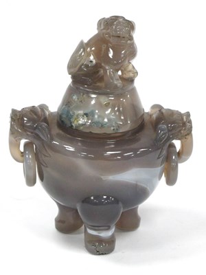 Lot 1129 - A Chinese Carved Agate Koro and Cover, with...
