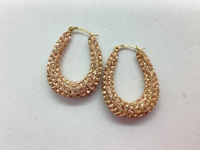 Lot 52 - A Pair of Pink Coloured Diamanté Set Hoop...