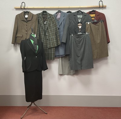 Lot 1396 - A Vintage Black Wool Tailored Skirt Suit, with...