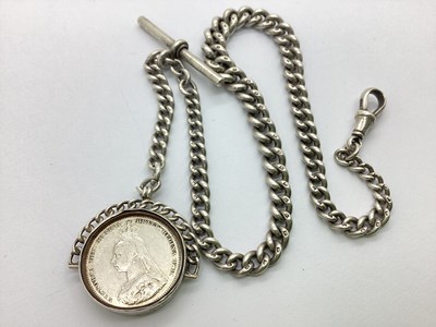 Lot 356 - A Graduated Curb Link Albert Chain, to swivel...