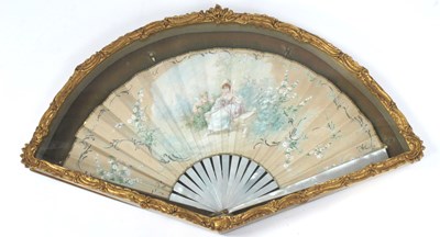 Lot 1248 - A Late XIX Century Fan, the leaf hand painted...