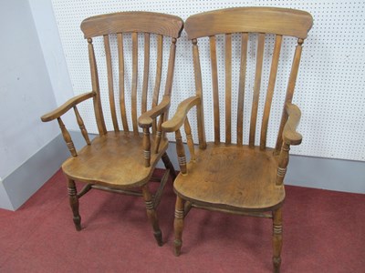 Lot 1540 - A Pair of XIX Century Ash Armchairs, with rail...