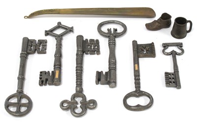 Lot 1265 - Six Large Metal Keys, Including Maltese Cross...