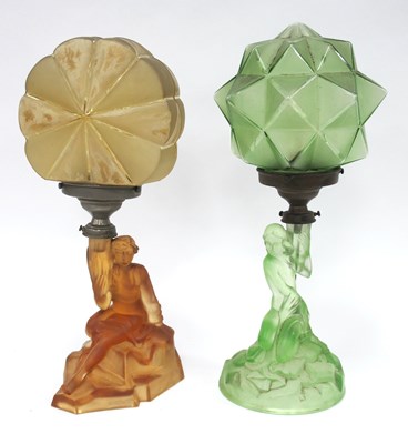 Lot 1392 - An Art Deco Frosted Green Glass Table Lamp,...