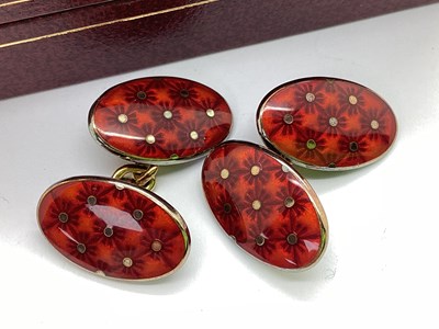 Lot 363 - A Pair of Modern 9ct Gold and Enamel Cufflinks,...