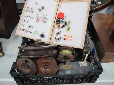 Lot 1129 - Four Wooden Centrepin Reels, 3½"m 4" (2) and a...