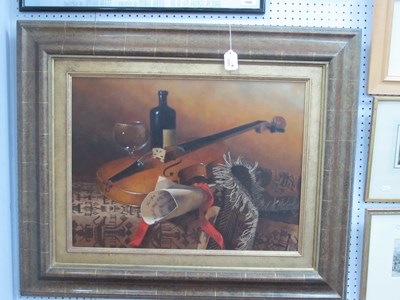 Lot 1153 - ARR*CRIN GALE (b.1947), Still Life with Violin,...
