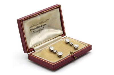 Lot 160 - A Pair of Three Stone Diamond Drop Earrings,...