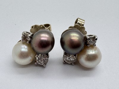 Lot 159 - A Pair of Freshwater Pearl and Diamond Set...