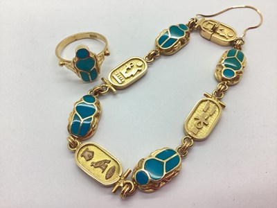 Lot 222 - A Modern Egyptian Scarab Beetle Panel Bracelet,...