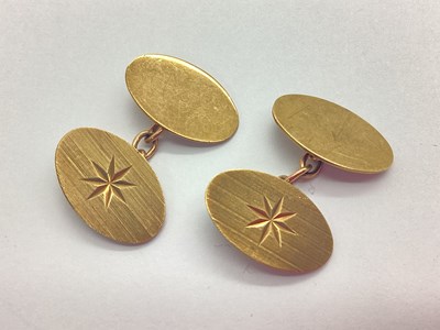 Lot 361 - A Pair of 9ct Gold Cufflinks, the oval panels...