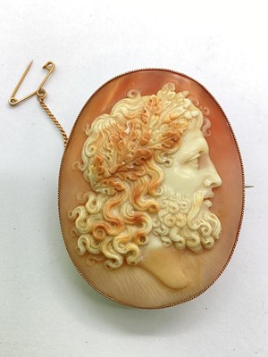 Lot 201 - An Antique Carved Shell Cameo Panel Brooch,...