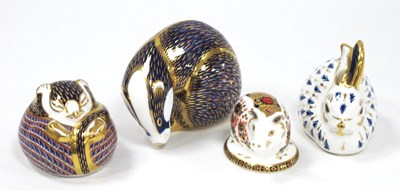 Lot 1097 - Four Royal Crown Derby Porcelain Paperweights,...