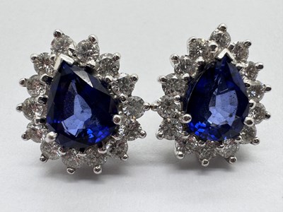 Lot 161 - A Pair of 18ct White Gold Large Sapphire and...