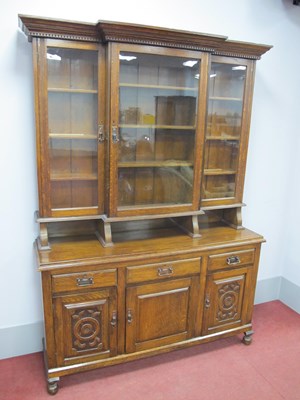 Lot 1525 - An Early XX Century Oak Bookcase, breakfronted...